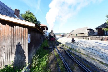 Yukarıdaki Viseu 'dan Mocanita, Maramures, Romania ülkenin en önemli kültürel ve teknik değerlerinden biri, yukarıdaki Viseu' dan Mocanita, buharlı lokomotifli son orman demiryolu.