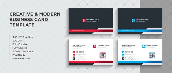  Modern ve Yaratıcı İş Kartı Tasarımı. Bu isim kartı iki farklı renk sürümü (Kırmızı & Mavi) - Kurumsal Kimlik Şablonu.