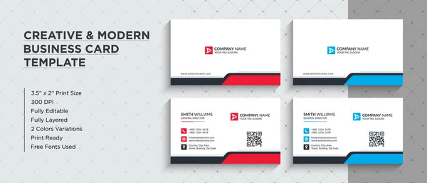  Modern ve Yaratıcı İş Kartı Tasarımı. Bu isim kartı iki farklı renk sürümü (Kırmızı & Mavi) - Kurumsal Kimlik Şablonu.