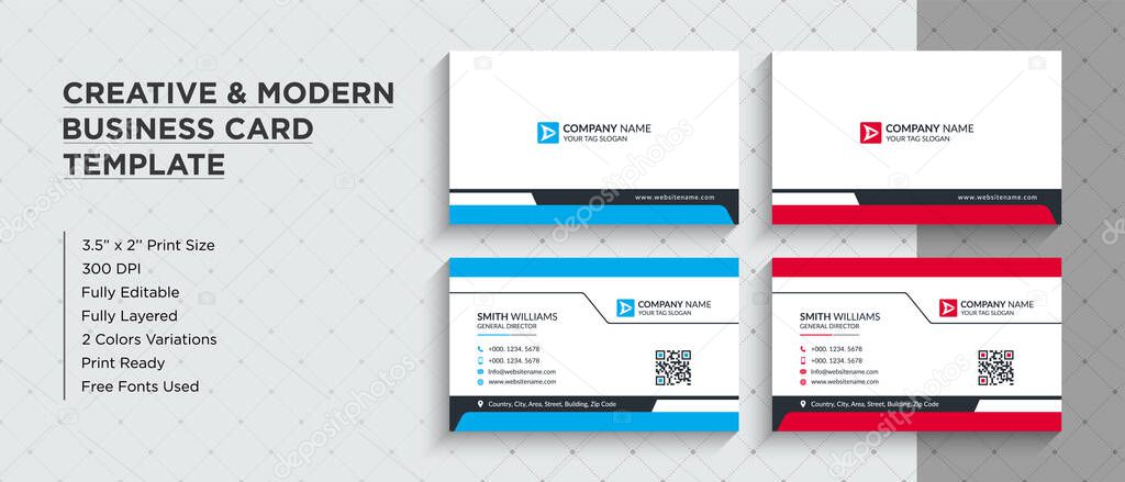 Creative Personal Business Card. This Name Card Comes In Two Different Color Versions (Red & Blue) - Corporate Identity Template.