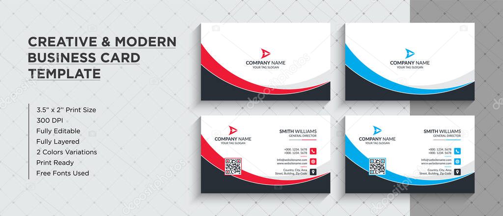 Professional Corporate Business Card. This Name Card Comes In Two Different Color Versions (Red & Blue) - Corporate Identity Template.