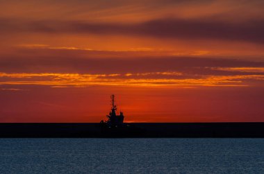 FIERY SUNRISE - Morning over the ship at seaports quay