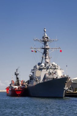 WARSHIP - US Navy guided missile destroyer moored at the seaport wharf