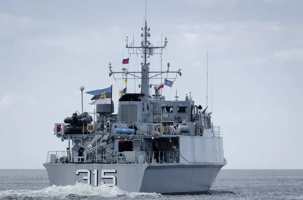 BALTIC SEA - 2021: Estonian Navys minehunter sailing on the sea 