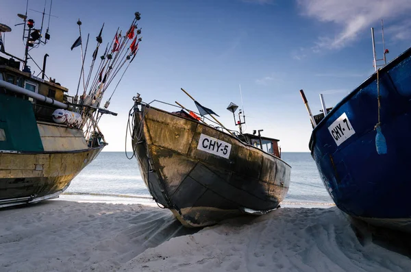 Chlopy Pomerania Oeste Polonia 2021 Barcos Pesqueros Tirados Orilla Del —  Fotos de Stock