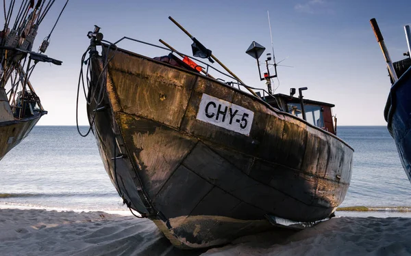 Chlopy Pomerania Oeste Polonia 2021 Barcos Pesqueros Tirados Orilla Del — Foto de Stock