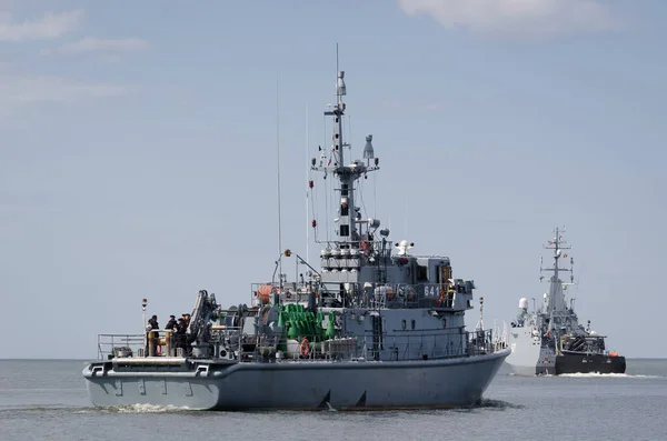 Baltic Sea Poland 2021 Minehunters Polish Navy Swimming Sea — Stock Photo, Image