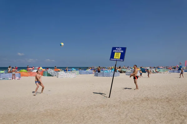 Jaroslawiec West Pomeranian Poland 2021 Information Sign Lifeguarded Beach Area — 图库照片