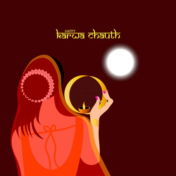 Vektorová Ilustrace Pro Karwu Chauth Indiánský Festival Den Kdy Ženy — Stockový vektor