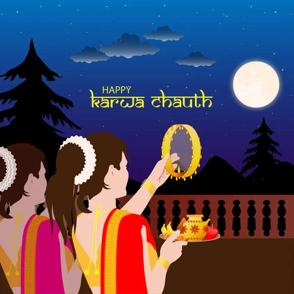 Ilustración Vectorial Para Karwa Chauth Festival Indio Día Que Las — Vector de stock