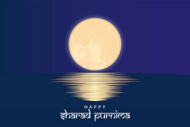 Sharad Purnima 'nın Vektör İllüstrasyonu, dolunayda kutlanan bir hasat festivali. Geceleyin dolunay.