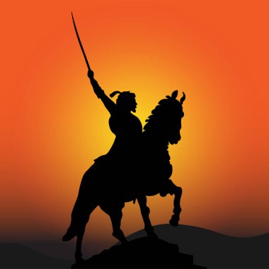 Chhatrapati shivaji maharaj jayanti 'nin çizimi. Gün batımı ya da gündoğumu. Vektör İllüstrasyonu.