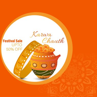 Bir Hint festivali olan Karwa Chauth için vektör ilüstrasyonu, eşlerin gün boyunca oruç tuttukları ve ay doğduktan sonra oruç tuttukları gün. Mumlu kadın, arka plan.