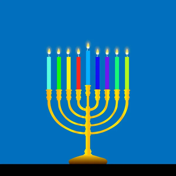 Feliz Hanukkah Festival Judío Las Luces Escena Con Gente Familias — Vector de stock