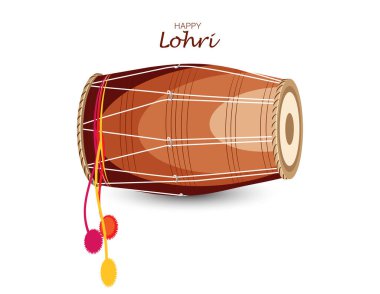 Vector Illustration for Happy Lohri. Indian traditional drum or dholak or dhol and dancing couple clipart