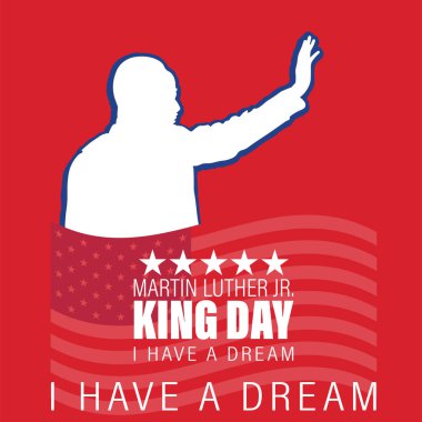 Martin Luther King Jr. Günü tebrik kartı. Amerikan bayrağı rengi Poster ya da Sancak Arkaplan ile ilham verici bir alıntım var.. 