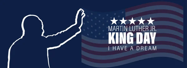 Martin Luther King Jr. Günü tebrik kartı. Amerikan bayrağı rengi Poster ya da Sancak Arkaplan ile ilham verici bir alıntım var.. 