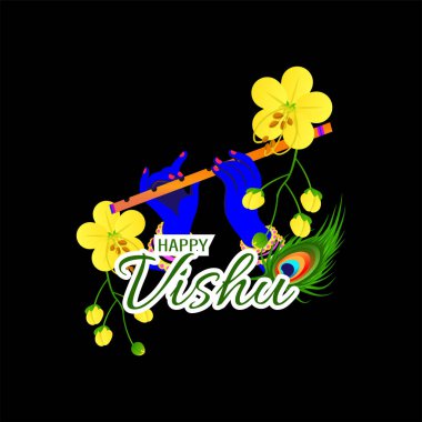  Mutlu Vishu 'nun tasviri. Krishna 'ya tapmak. Cassia fistül çiçeği.