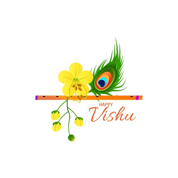  Mutlu Vishu 'nun tasviri. Krishna 'ya tapmak. Cassia fistül çiçeği.