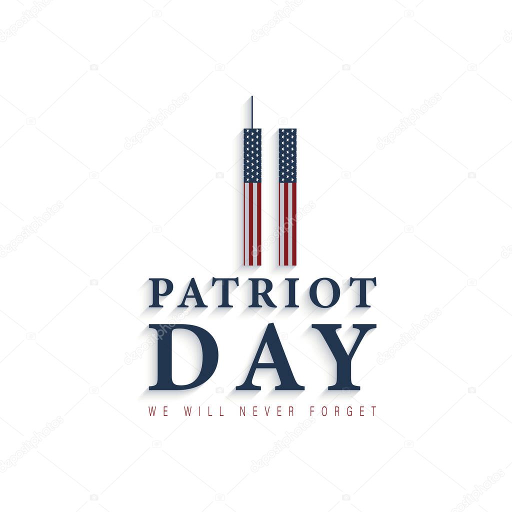 USA 911 Patriot Day banner with high rise towers of New York along with twin tower world trade center. Minimal Design.