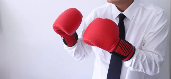 Business Man Ready Fight Boxing Gloves — Stock Photo, Image
