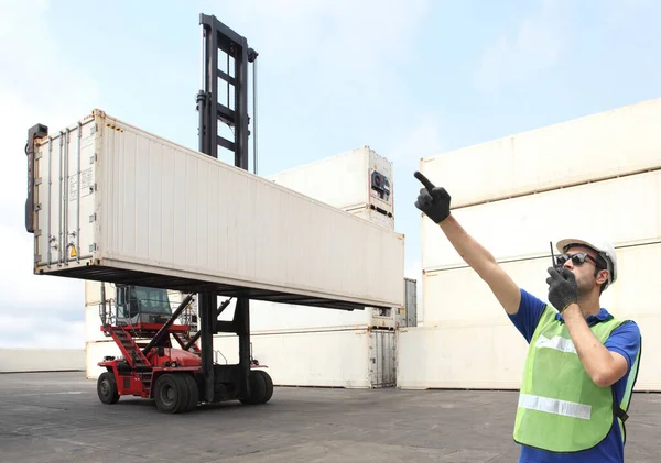 Ingegneria Funzionante Stanno Caricando Container Supportare Logistica Importare Attività Esportazione — Foto Stock