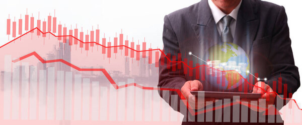 Пандемический страх мировой экономики и экономический коронавирусный страх или вспышка вируса и опасения фондового рынка как больного финансового здоровья как бизнеса 