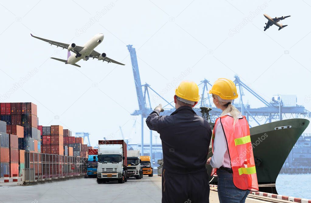 The world logistics  background or transportation Industry or shipping business, Container Cargo  shipment , truck delivery, airplane , import export Concept