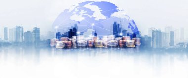 Dünya lInternational finansal danışmanlık ve finans ve bankacılık konsepti için sıralı madeni paralar.