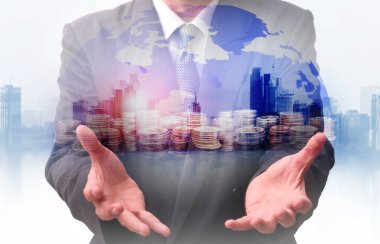 Dünya lInternational finansal danışmanlık ve finans ve bankacılık konsepti için sıralı madeni paralar.