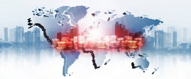 Dünya lInternational finansal danışmanlık ve finans ve bankacılık konsepti için sıralı madeni paralar.