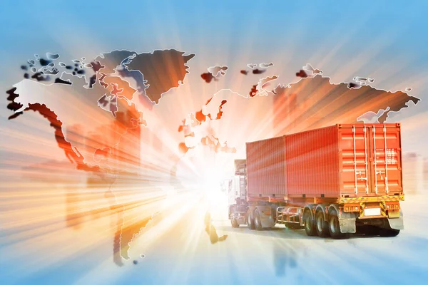 Wereld Logistieke Achtergrond Vervoer Industrie Scheepvaart Container Cargo Verzending Vrachtwagen — Stockfoto