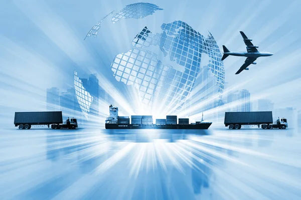 Wereld Logistieke Achtergrond Vervoer Industrie Scheepvaart Container Cargo Verzending Vrachtwagen — Stockfoto
