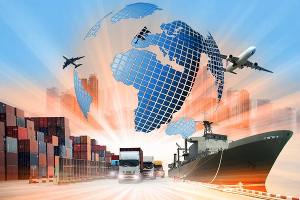 Background Logistico Mondiale Trasporto Industria Trasporto Business Container Cargo Spedizione — Foto Stock