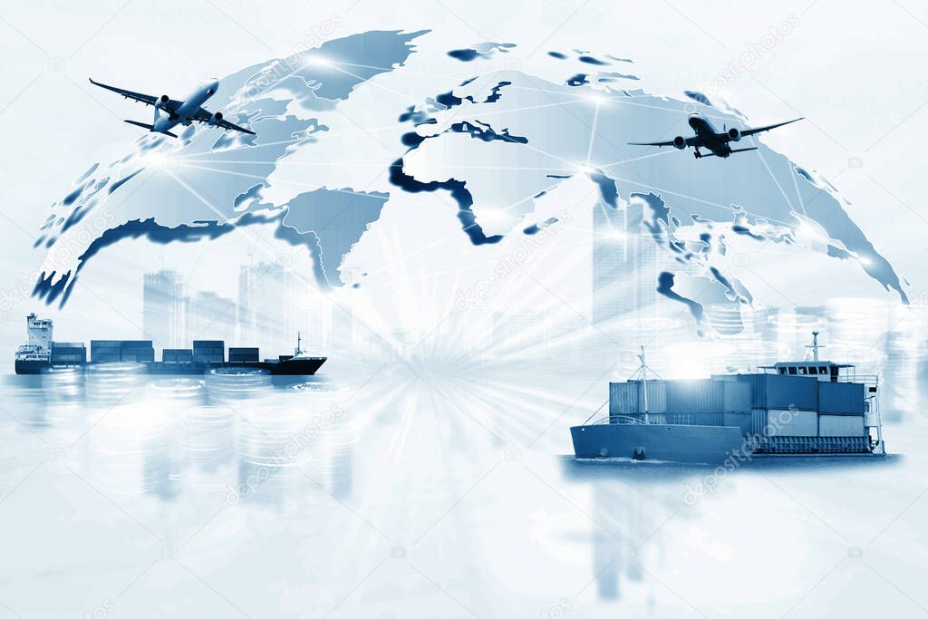 The world logistics  background or transportation Industry or shipping business, Container Cargo  shipment , truck delivery, airplane , import export Concept