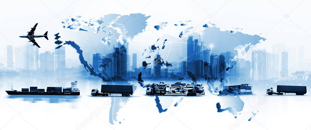 The world logistics  background or transportation Industry or shipping business, Container Cargo  shipment , truck delivery, airplane , import export Concept