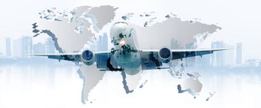 Dünya lojistiği, arka planda lojistik ağ dağılımlı dünya haritası ve hızlı ya da ani nakliye kavramı için lojistik endüstriyel yük gemisi var.