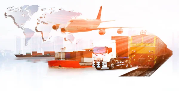 Transportation Import Export Logistics Concept Container Truck Ship Port Freight — Stock Photo, Image