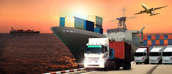 Transport Importation Exportation Concept Logistique Camion Porte Conteneurs Navire Dans — Photo