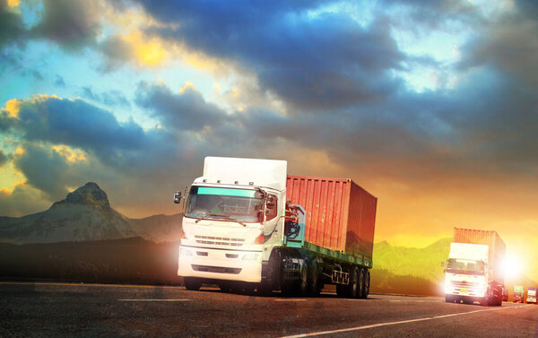 Transportation, import-export and logistics concept, container truck, transport and import-export commercial logistic, shipping business industry