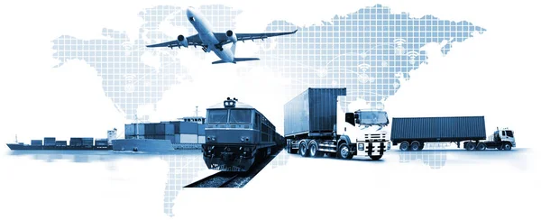 Transportation Import Export Logistics Concept Container Truck Ship Port Freight — Stock Photo, Image