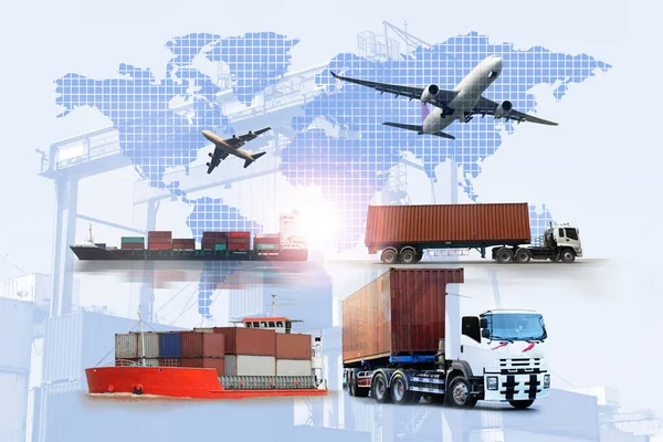 Transportasi Ekspor Impor Dan Logistik Konsep Kontainer Truk Kapal Pelabuhan — Stok Foto