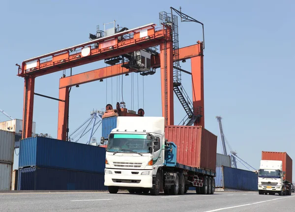 Doprava Import Export Logistika Koncept Kontejnerové Nákladní Automobily Doprava Import — Stock fotografie