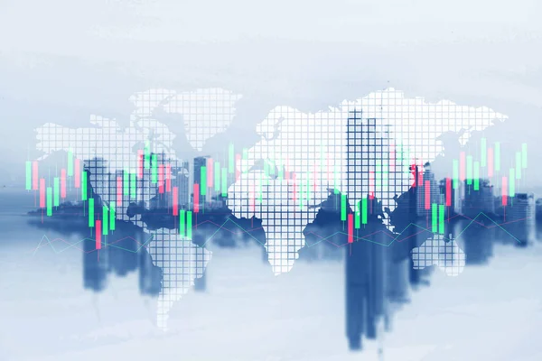 Aandelenmarkt Financiële Sector Forex Trading Chart Wereldkaart Stad Achtergrond — Stockfoto