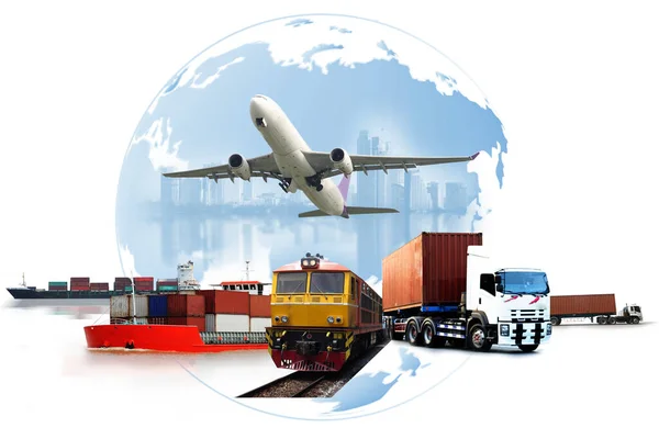 Transportation Import Export Logistics Concept Container Truck Ship Port Freight — Stock Photo, Image