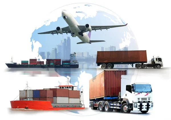 Transportation Import Export Logistics Concept Container Truck Ship Port Freight — Stock Photo, Image