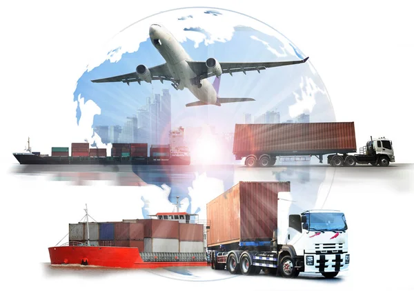 Transport Importation Exportation Concept Logistique Camion Porte Conteneurs Navire Dans — Photo