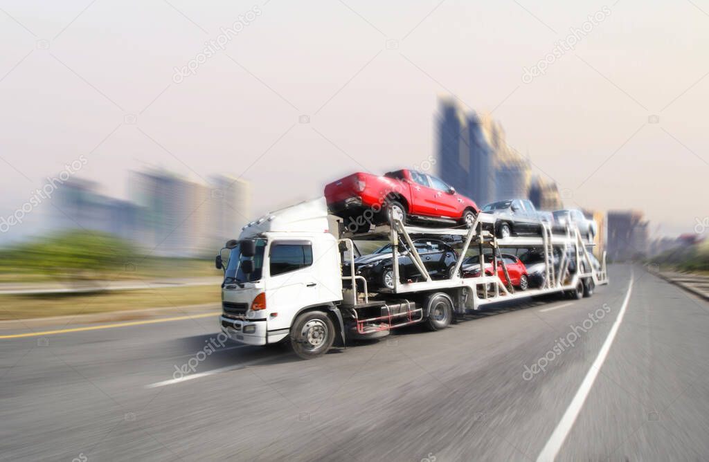 Truck run on road, transportation logistic concept