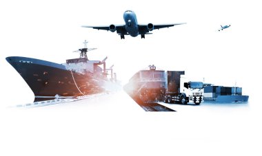 Dünya lojistiği, arka planda lojistik ağ dağılımlı dünya haritası ve hızlı ya da ani nakliye kavramı için lojistik endüstriyel yük gemisi var.