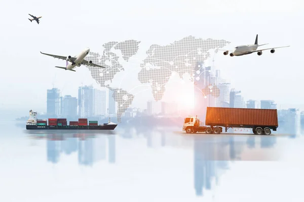 Transportation Import Export Logistics Concept Container Truck Ship Port Freight — Stock Photo, Image